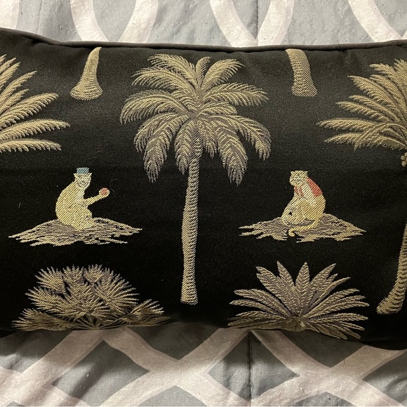 Tropical Black Pillow with Palm Tree and Monkey Design - Picture 1 of 2